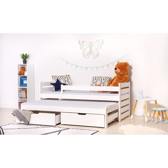 Kinderbett mit Ausziehbett und Schutzgitter Praktik - Weiß