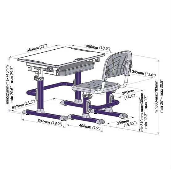 Kinderschreibtisch + Stuhl CUBBY LUPIN - violett