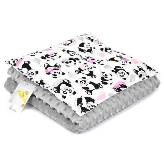 Kinderset Decke und Kissen M PANDA - grau
