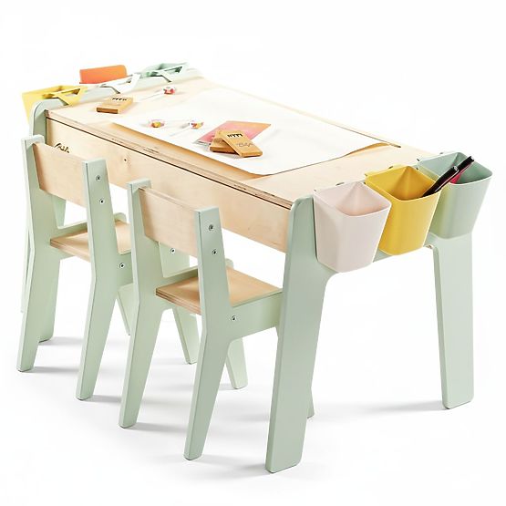 Kinderset Tisch und zwei Stühle mit Zubehör - Mintgrün