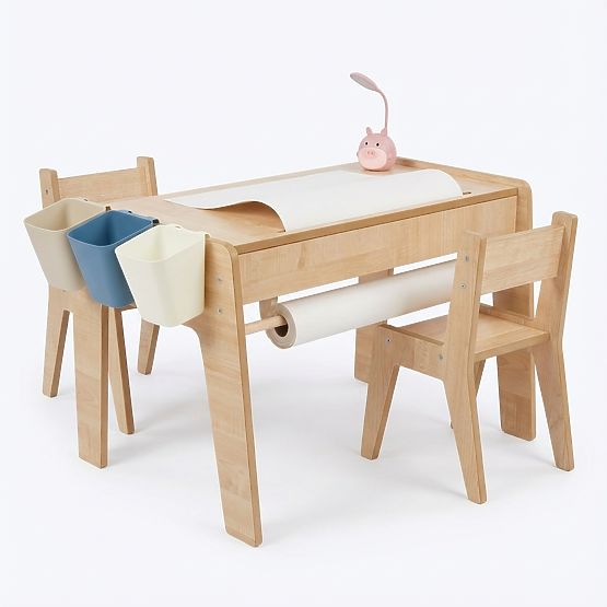Kinderset Tisch und zwei Stühle mit Zubehör