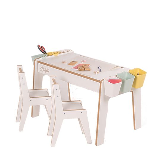 Kinderset Tisch und zwei Stühle mit Zubehör - Weiß