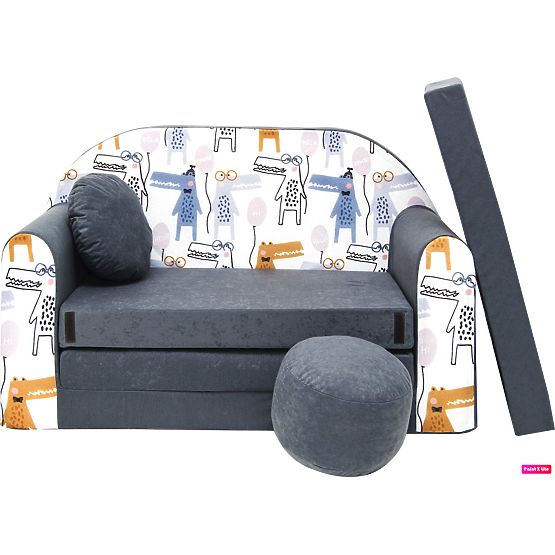 Kindersofa Krokodile - grau