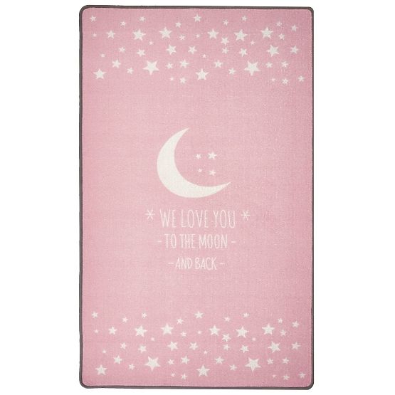 Kinderteppich LOVE YOU MOON rosa/weiß