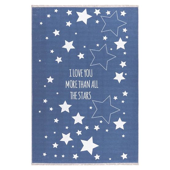Kinderteppich LOVE YOU STARS - dunkelblau/weiss