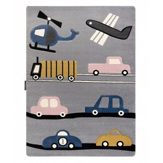 Kinderteppich PETIT - Fahrzeuge - grau