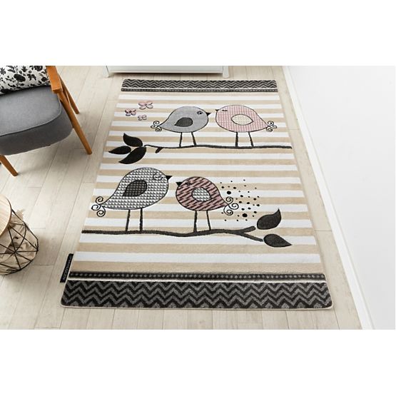 Kinderteppich PETIT - Vögel - beige-weiß