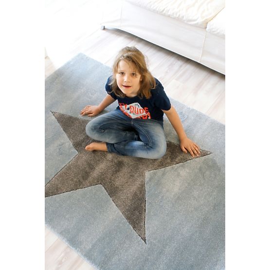 Kinderteppich STAR blau/silber-grau