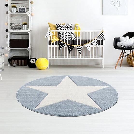 Kinderteppich STAR blau/weiß