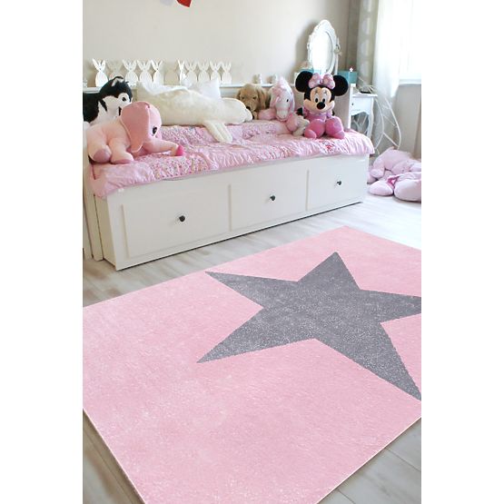 Kinderteppich STAR rosa/silber-grau