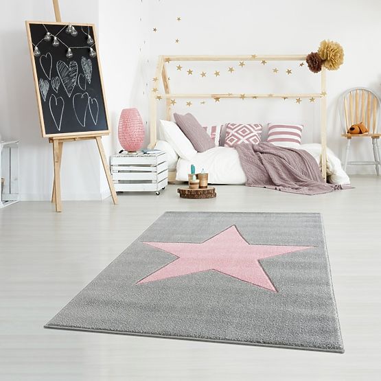 Kinderteppich STAR silbergrau/pink