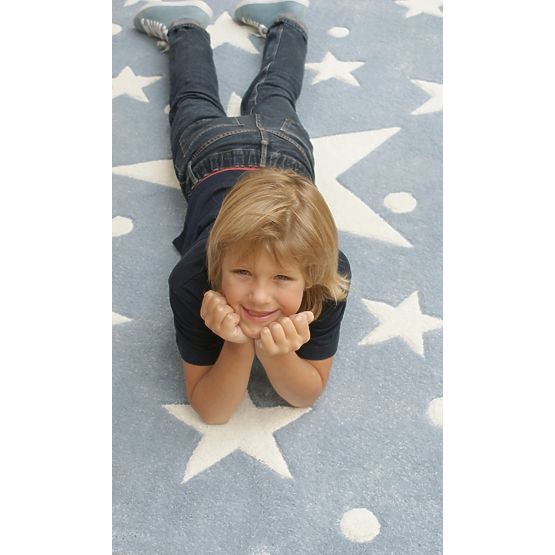 Kinderteppich STARS blau/weiß