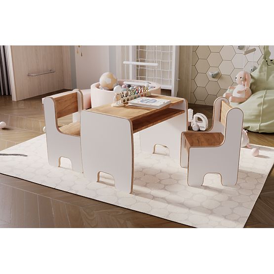 Kindertisch Timi und zwei Stühle MDF Farbe Weiß / Eiche Craft Gold