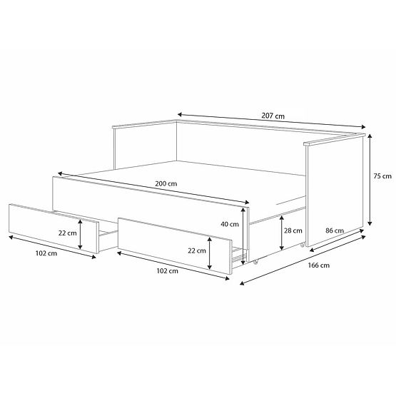 Klappbett HELIOS 200x80 cm - grau