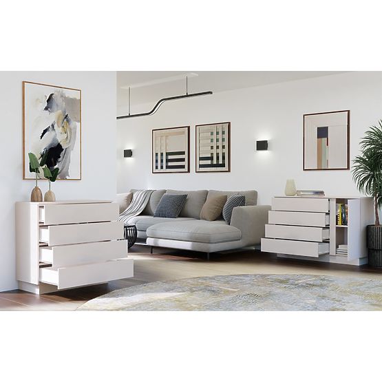 Kommode AMBER 1D4S Schrank 1 Tür 4 Schubladen für Schlafzimmer Wohnzimmer KASCHMIR Beige