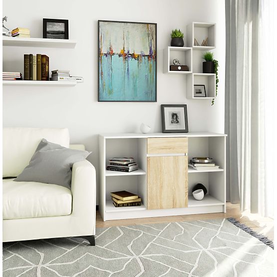 KOMMODE B-17 120 cm 1 SCHUBLADE 1 TÜR PK WEISS / SONOMA