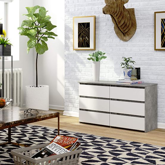 KOMMODE CL100 6SZ PK BETON / WEISS