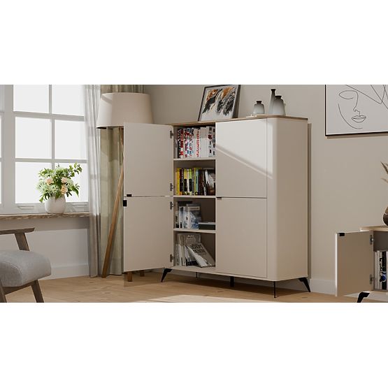 Kommode CORDOBA 4D Kaschmir Beige Eiche Castello Schrank 4 Türen 8 Regale Wohnzimmer