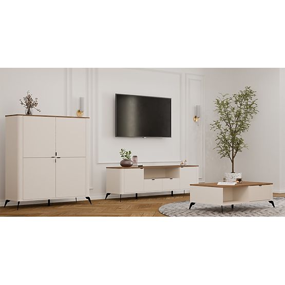 Kommode CORDOBA 4D Kaschmir Beige Eiche Castello Schrank 4 Türen 8 Regale Wohnzimmer