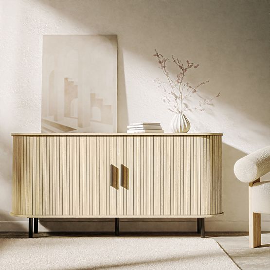 Kommode Gliss, abgerundet, Lamellen, helles Eichenholz