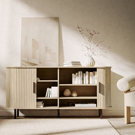 Kommode Gliss, abgerundet, Lamellen, helles Eichenholz