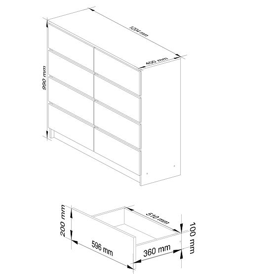 KOMMODE K 120 cm 8 SCHUBLADEN PK EICHE SONOMA