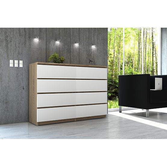 KOMMODE K 120 cm 8 SCHUBLADEN PK SONOMA / WEISS
