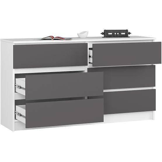 Kommode K 140 cm 6 Schubladen PK weiß-grafitgrau
