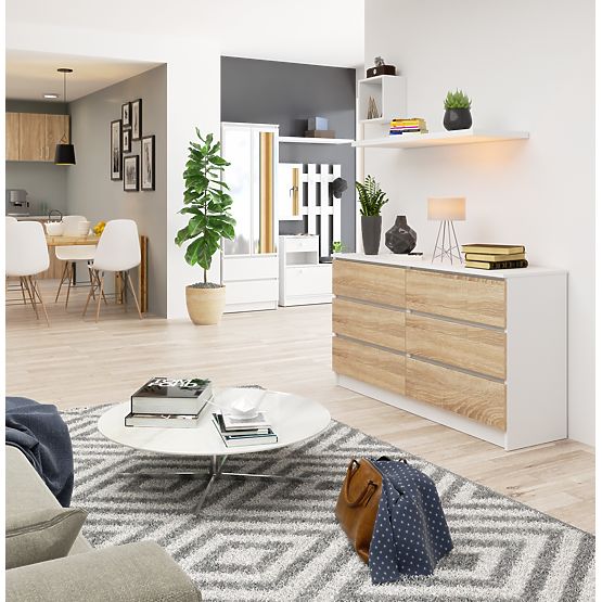 KOMMODE K 140 cm 6 SCHUBLADEN PK WEISS / SONOMA