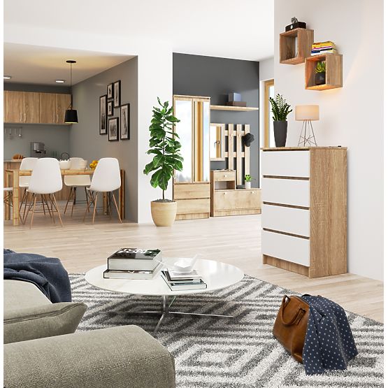 KOMMODE K 60 cm 4 SCHUBLADEN PK SONOMA / WEISS