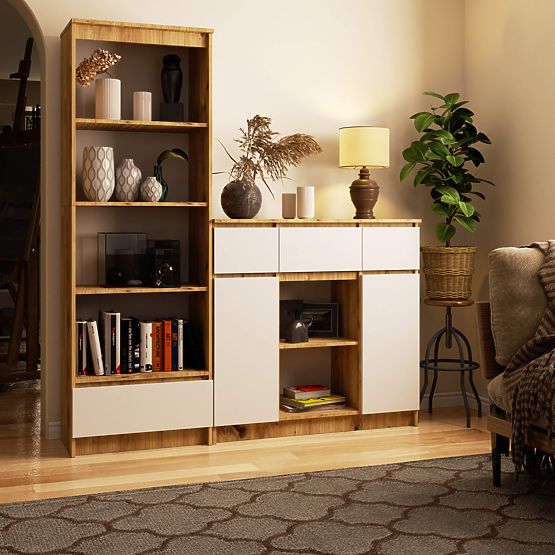 KOMMODE K100 2D 3SZ 1P PK EICHE ARTISAN / WEISS