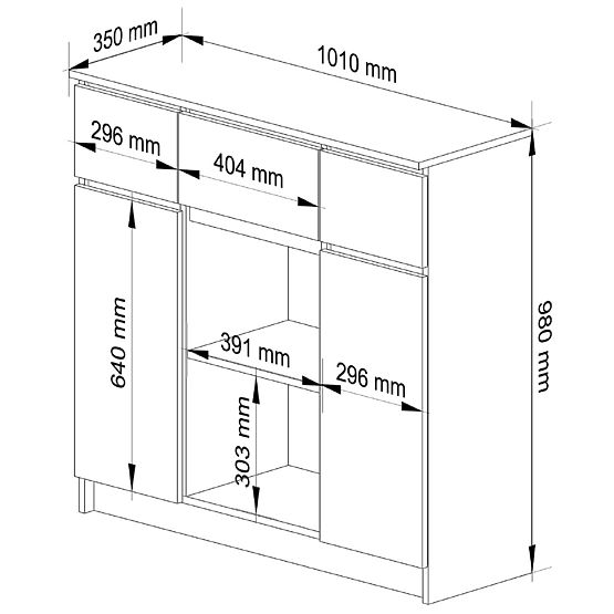 KOMMODE K100 2D 3SZ 1P PK GRAPHIT GRAU