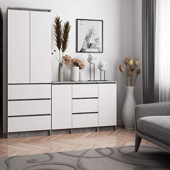 KOMMODE K100 2D 3SZ PK BETON / WEISS