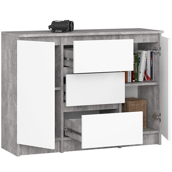 KOMMODE K100 2D 3SZ PK BETON / WEISS