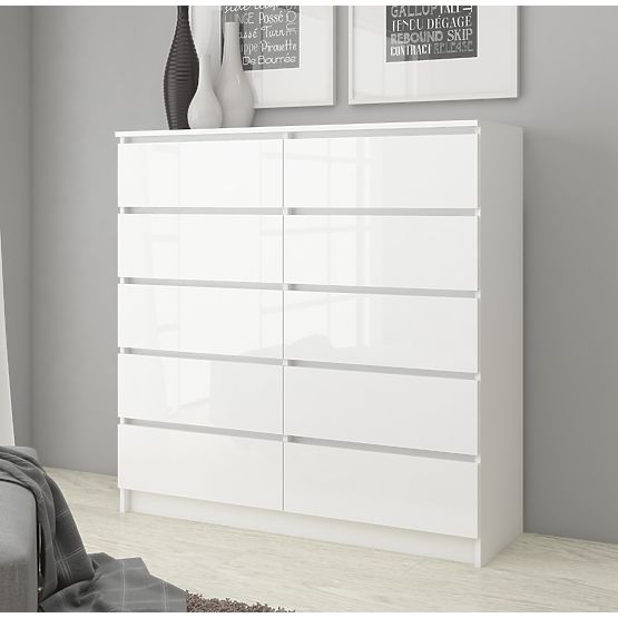 KOMMODE K120 10SZ CLP PK WEISS HOCHGLANZ