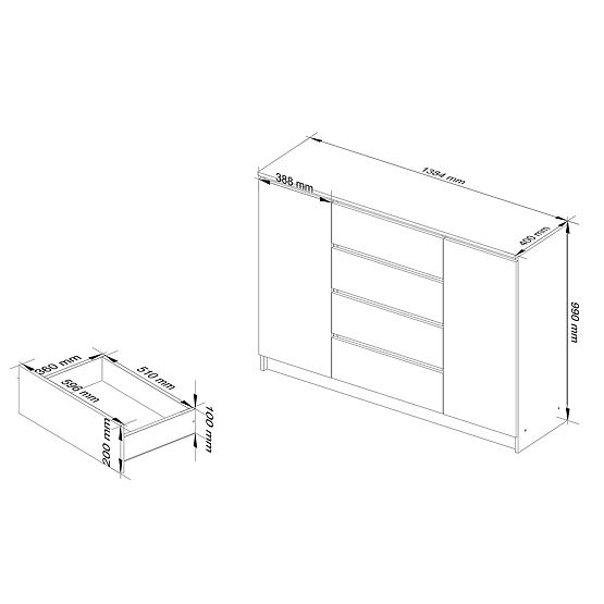 KOMMODE K140 2T 4SZ CLP PK EICHE SONOMA / WEISS