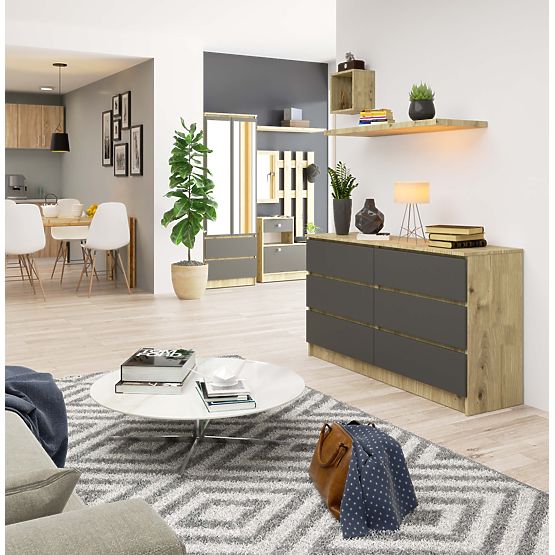KOMMODE K140 6SZ CLP EICHE ARTISAN / GRAU
