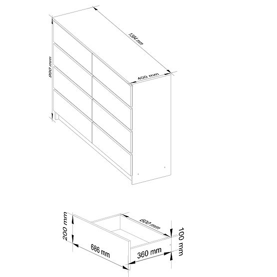KOMMODE K140 8SZ CLP PK WEISS / GRAU