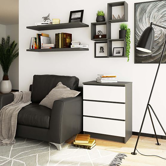 KOMMODE K60 3SZ CLP GRAFITGRAU / WEISS