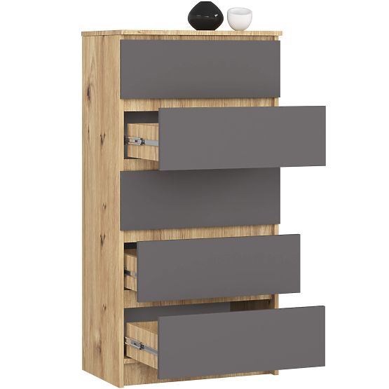 KOMMODE K60 5SZ CLP PK EICHE ARTISAN / GRAU