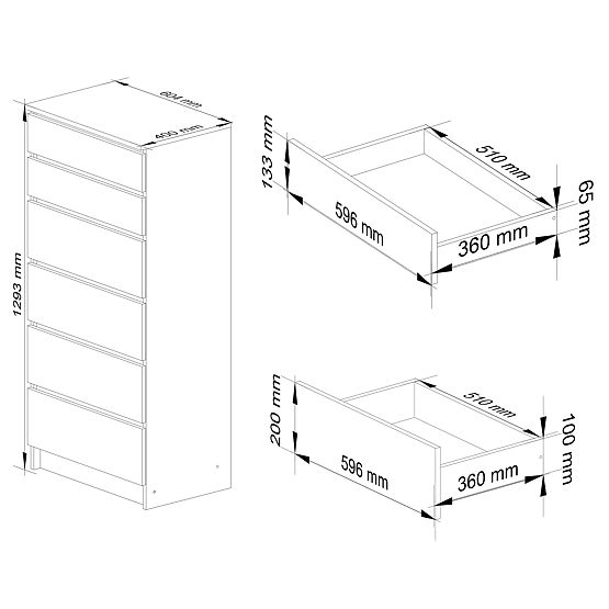 KOMMODE K60 6SZ CLP PK WEIß / SONOMA