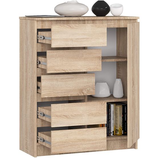 KOMMODE K80 1T 5SZ PK EICHE SONOMA