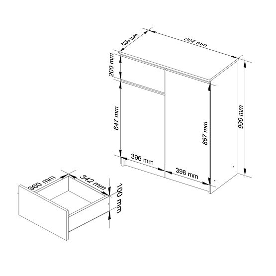 KOMMODE K80 2D 1SZ CLP PK WEISS / EICHE SONOMA