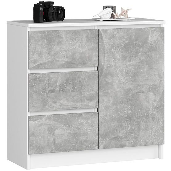 KOMMODE K80 JERRY 1D 3SZ PK WEISS / BETON