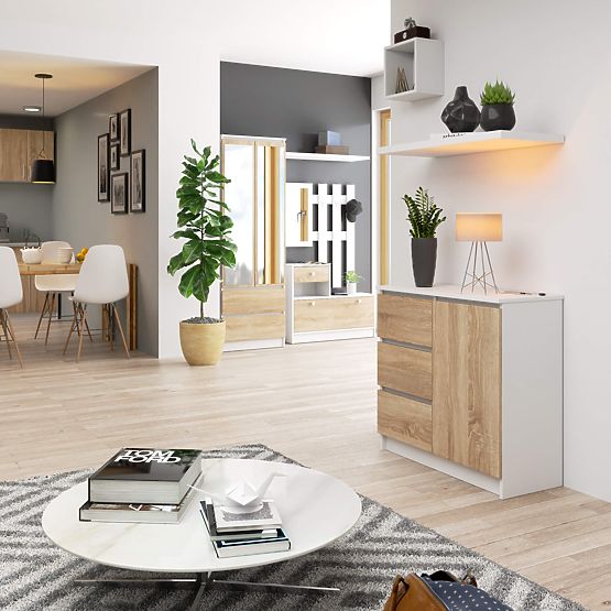 KOMMODE K80 JERRY 1D 3SZ PK WEISS / SONOMA EICHE