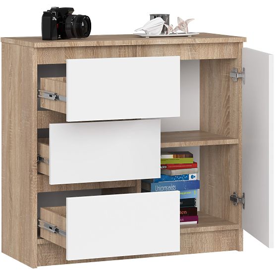 KOMMODE K80 JERRY 1T 3S PK EICHE SONOMA / WEISS
