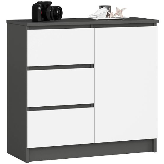 KOMMODE K80 JERRY 1T 3SZ PK GRAPHIT GRAU / WEISS