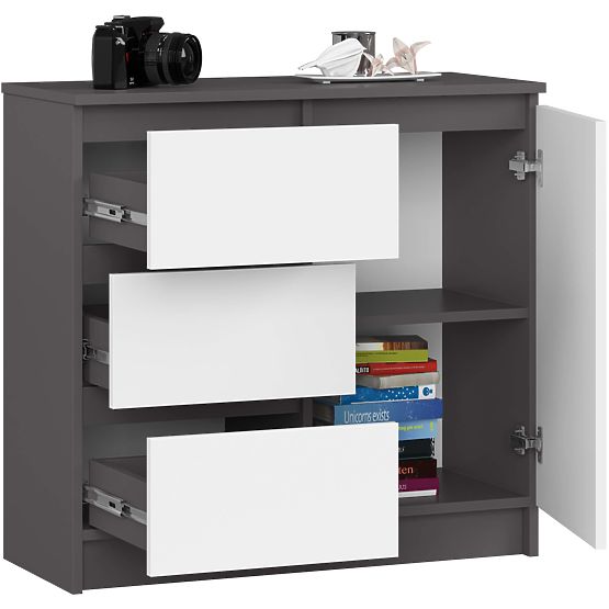 KOMMODE K80 JERRY 1T 3SZ PK GRAPHIT GRAU / WEISS