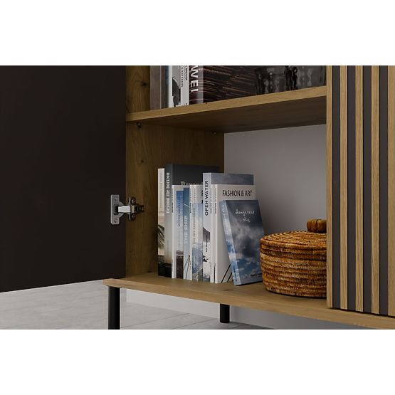 Kommode mit geriffelter Front Schrank KAMARO 2D Slim / Glatt EICHE ARTISAN Lamellen