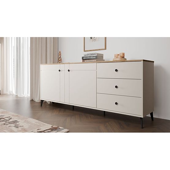 Kommode POINT 2D3S Kaschmir Beige Eiche Castello Schrank 3 Schubladen 2 Türen Wohnzimmer